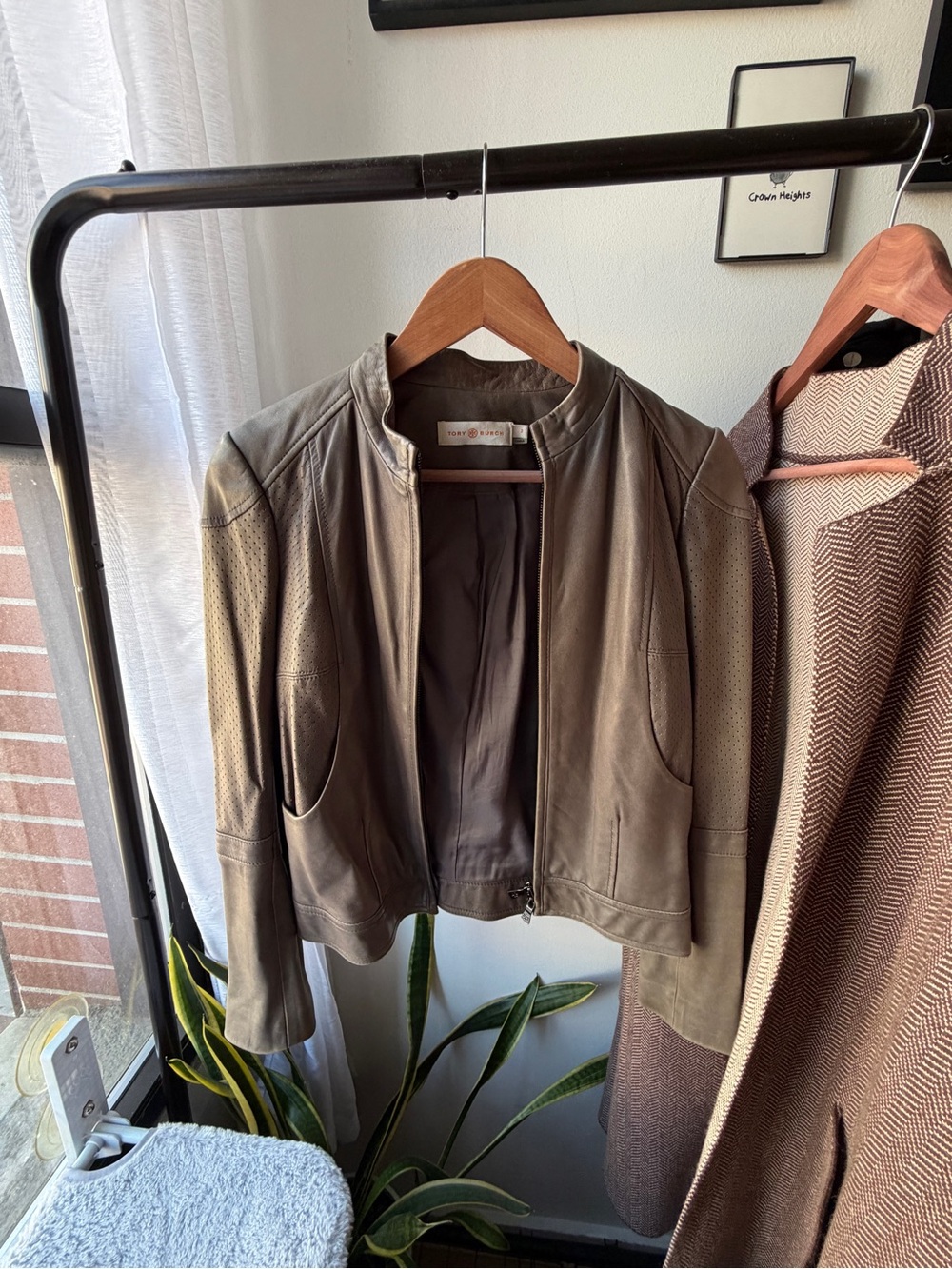 Tory Burch- Leather Bomber Jacket - Taupe